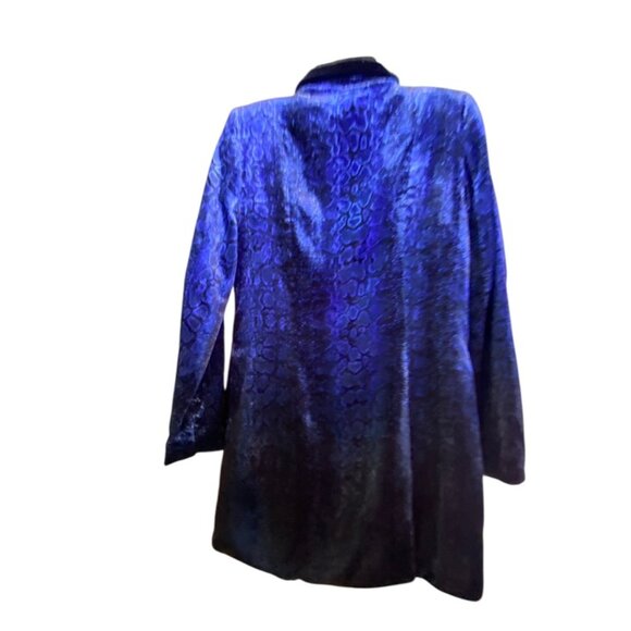 ELIE TAHARI OMBRE VELVET ANIMAL PRINT SMOKING JACKET BLAZER DUSTER ROYAL BLUE S - Picture 3 of 11